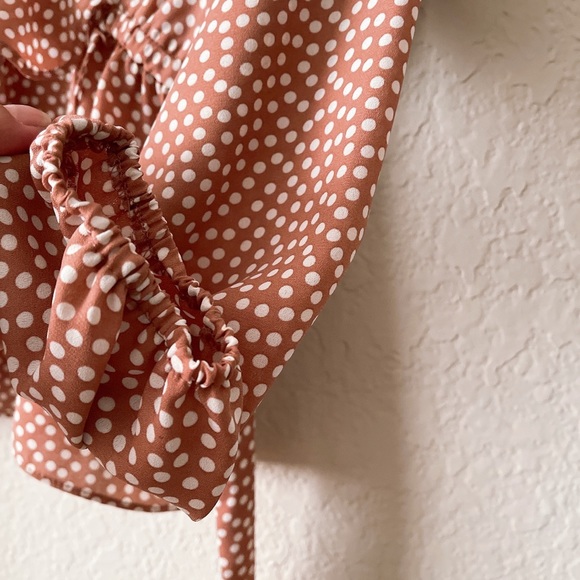 Max Studio Polka Dot Ruffle Tie Wrap Blouse - Picture 5 of 6